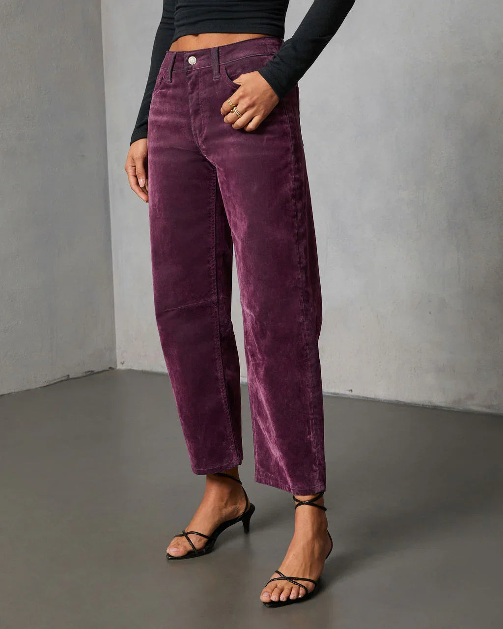 Namie Stretch Velvet Barrel Leg Jeans