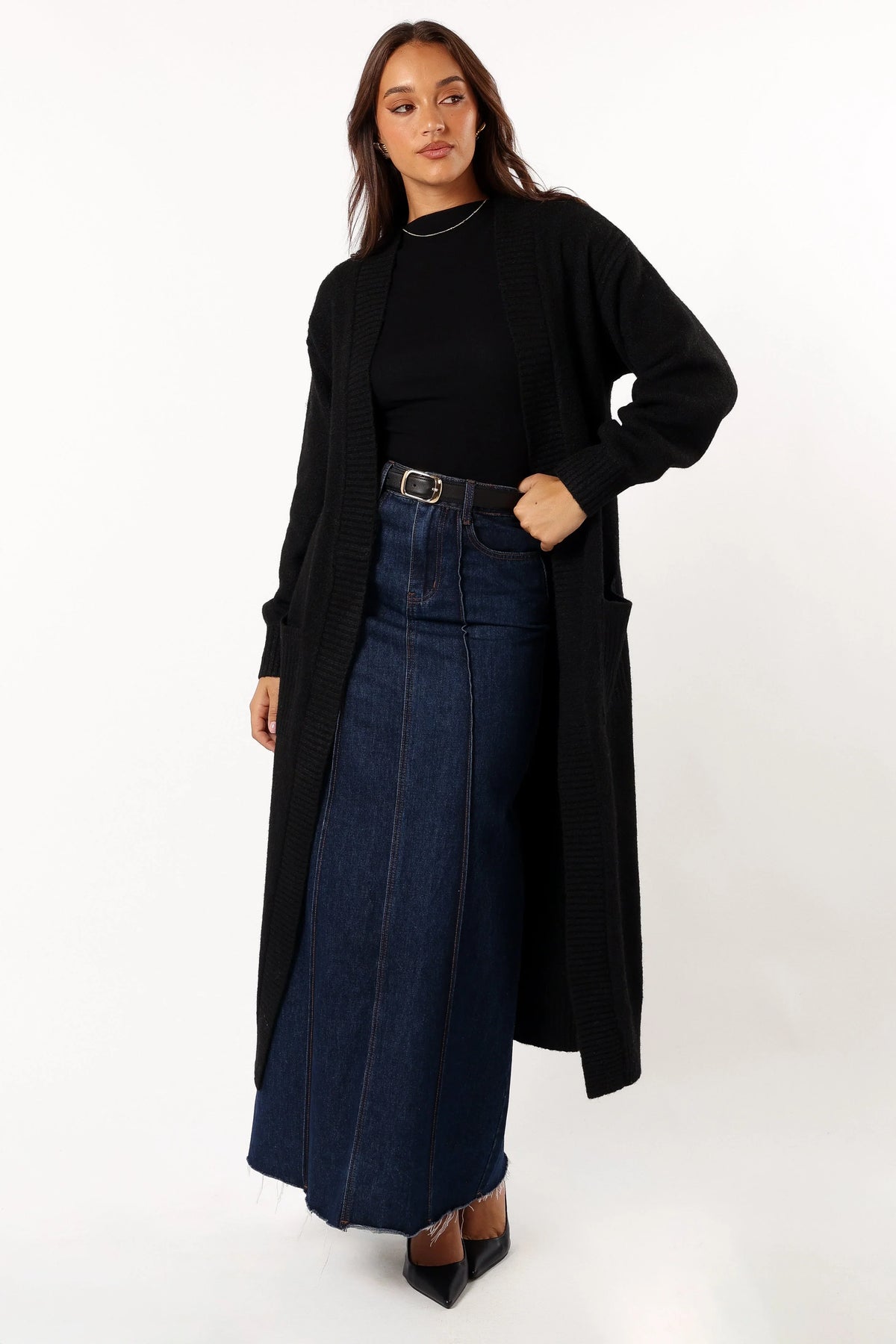 Nicolette Open Front Long Cardigan Black
