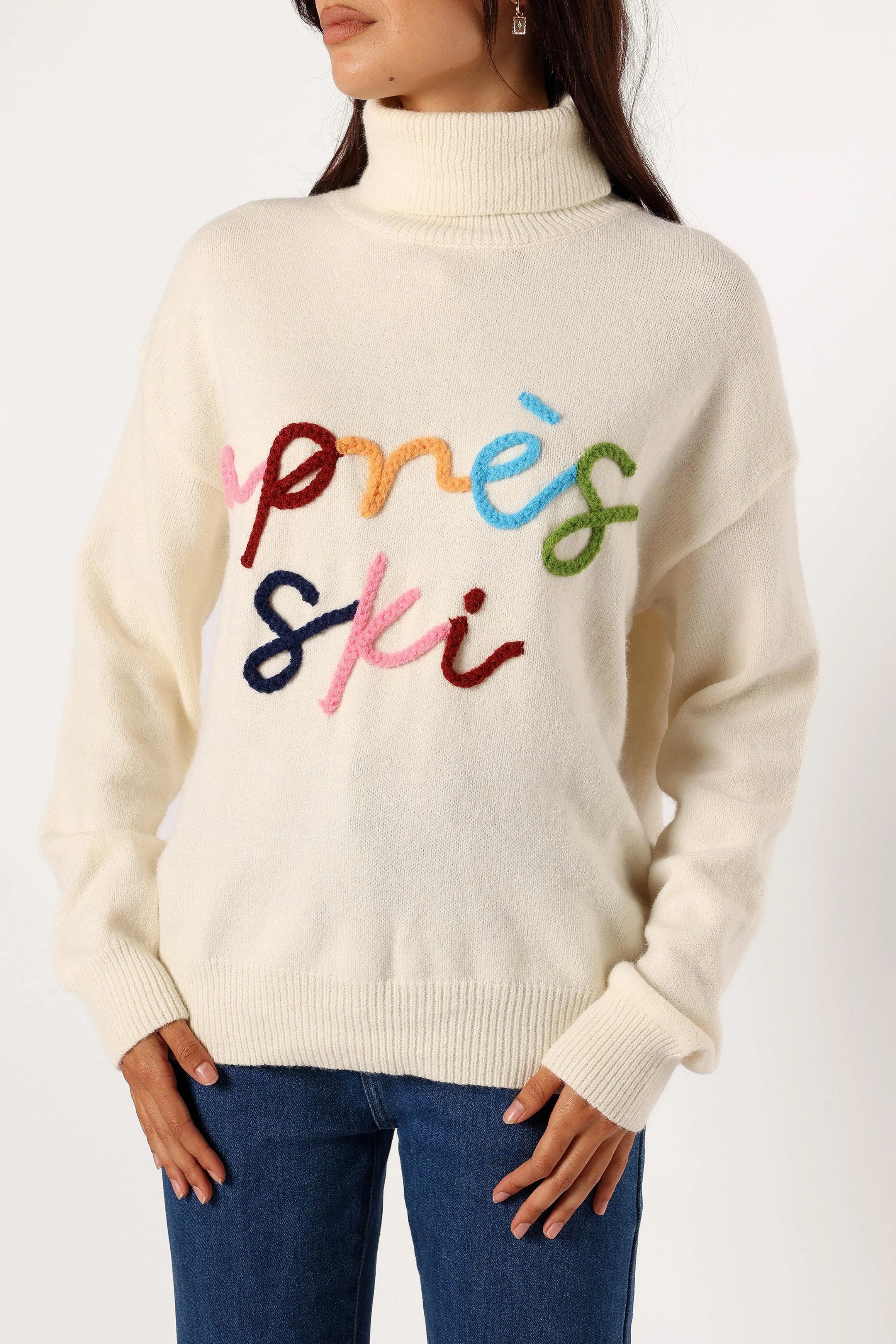 Apres Ski Turtleneck Knit Sweater Off White
