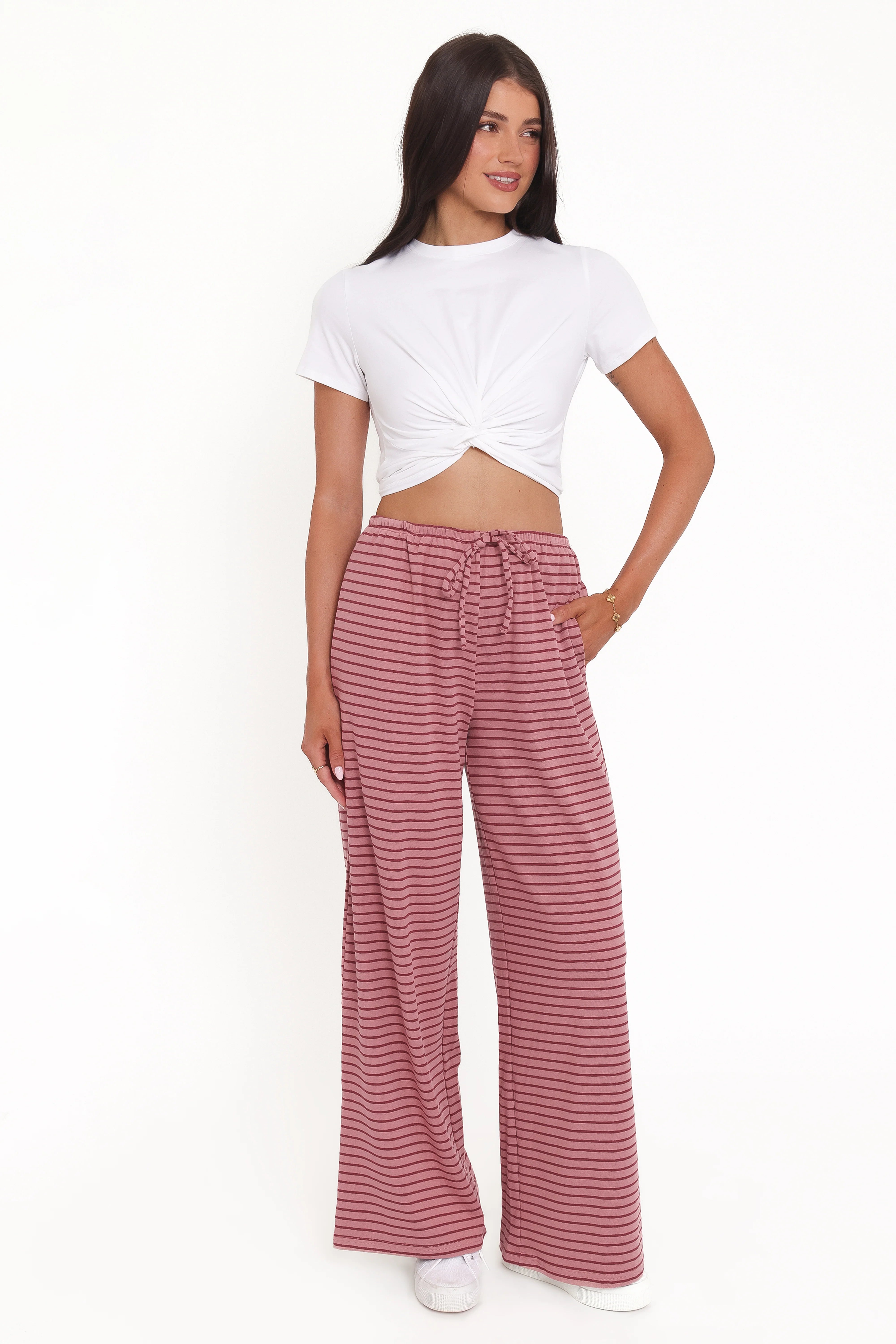 Wilda Knit Pant Pink Red Stripe
