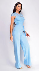 Lorissa Lace Detail Cap Sleeve Jumpsuit Blue