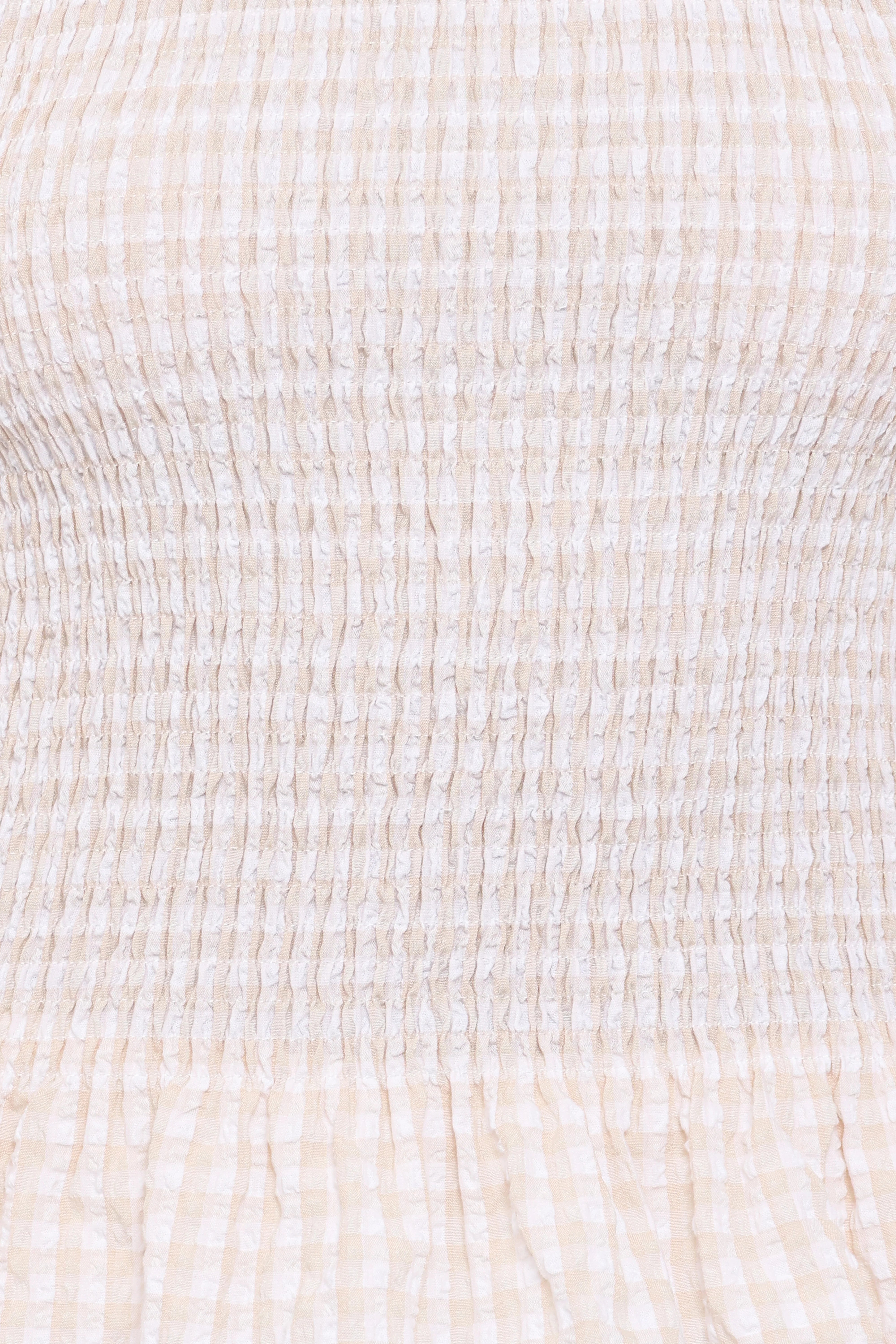 Callista Shirred Waist Top Beige Gingham