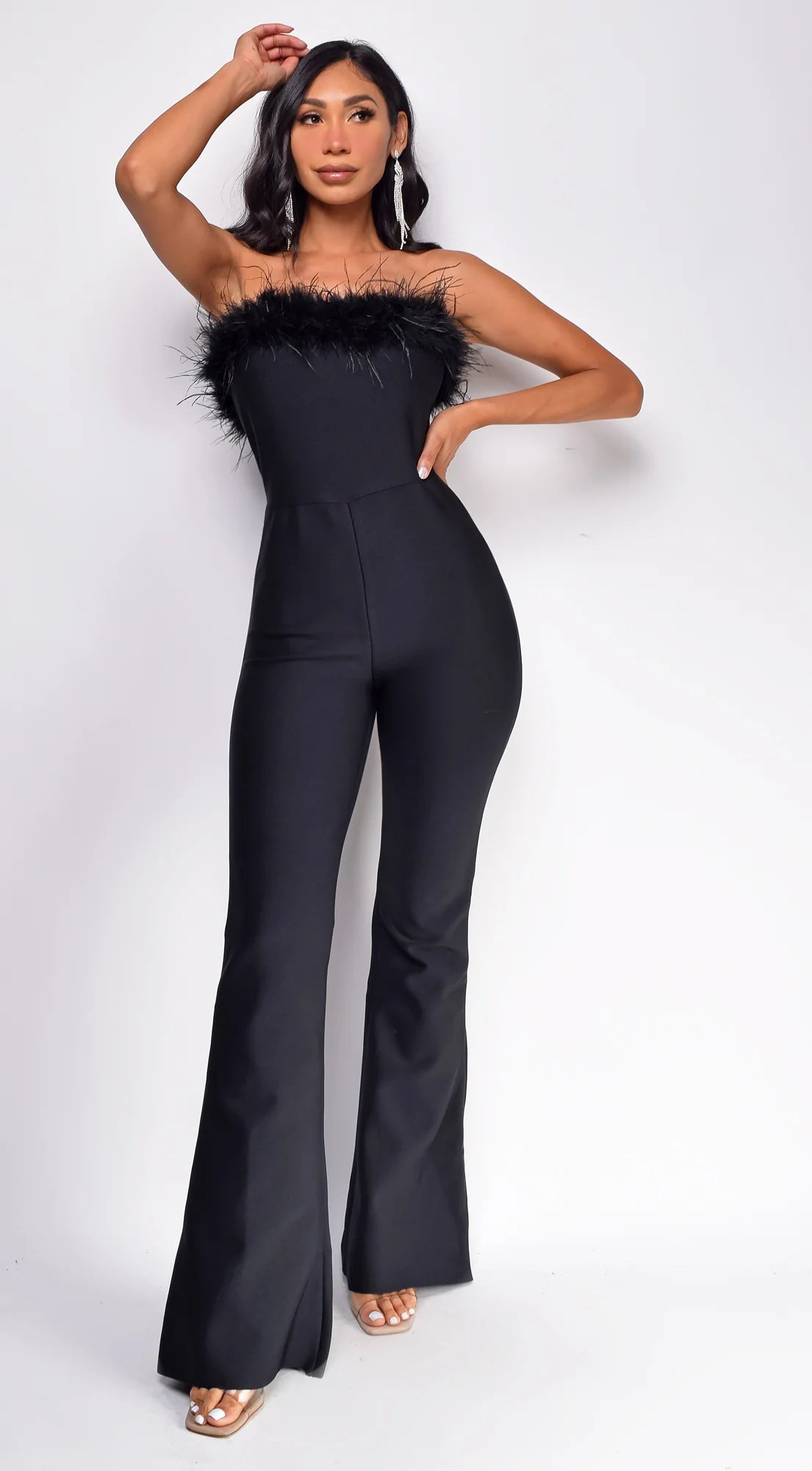 Xoey Feather Detail Bandage Jumpsuit Black