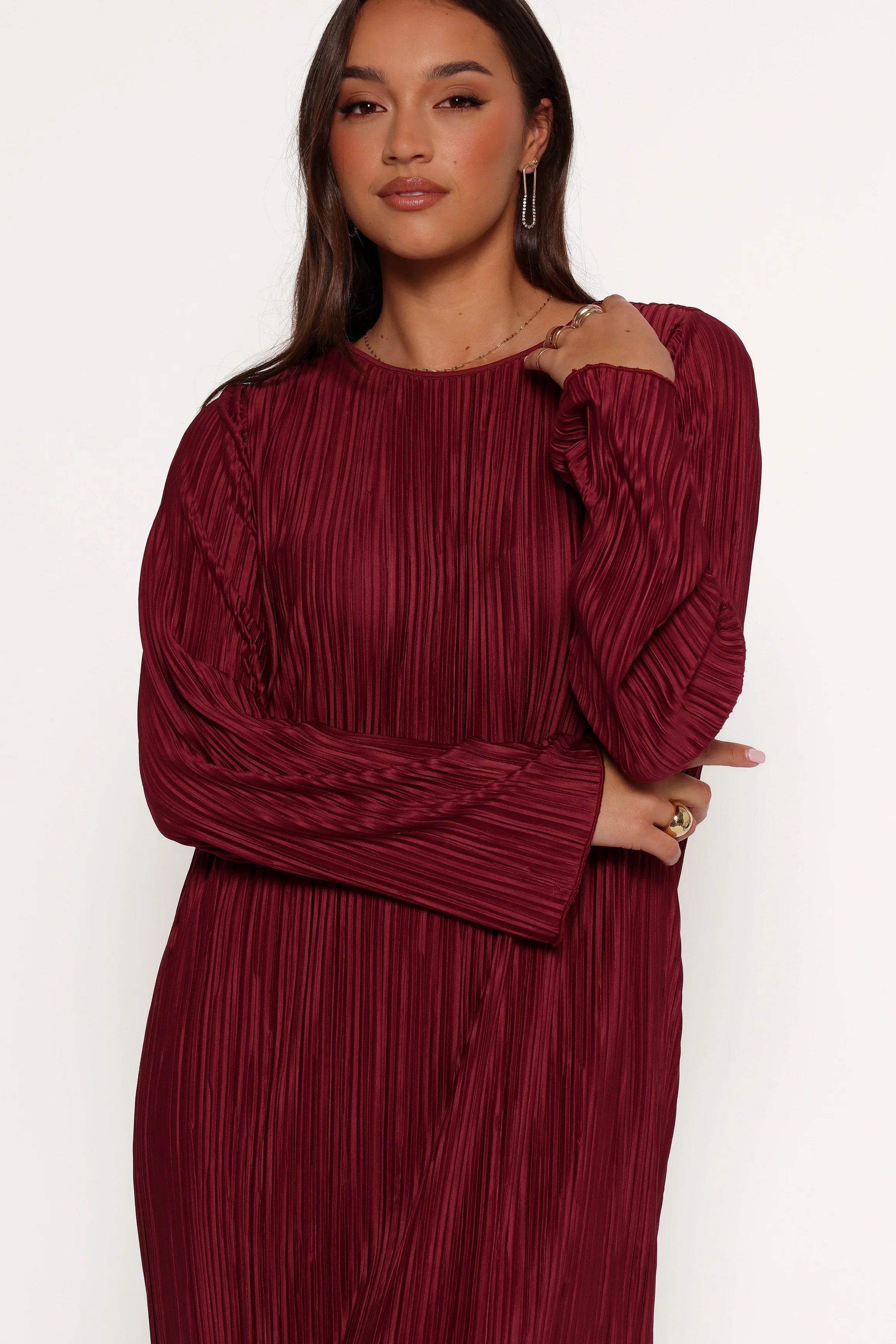 Tannikah Plisse Midi Dress Ruby Wine