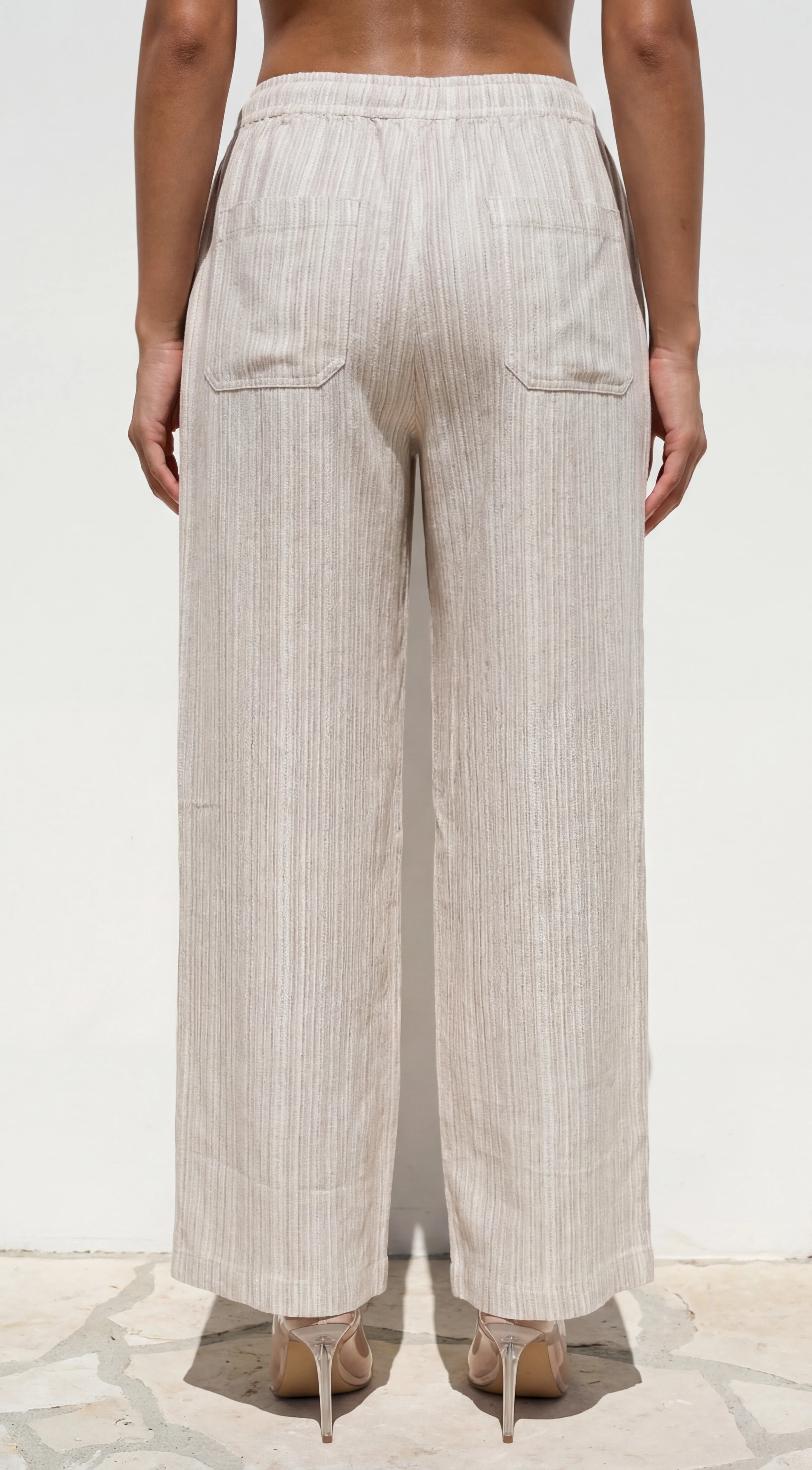 Marlow Striped Linen Wide Leg Pants Beige