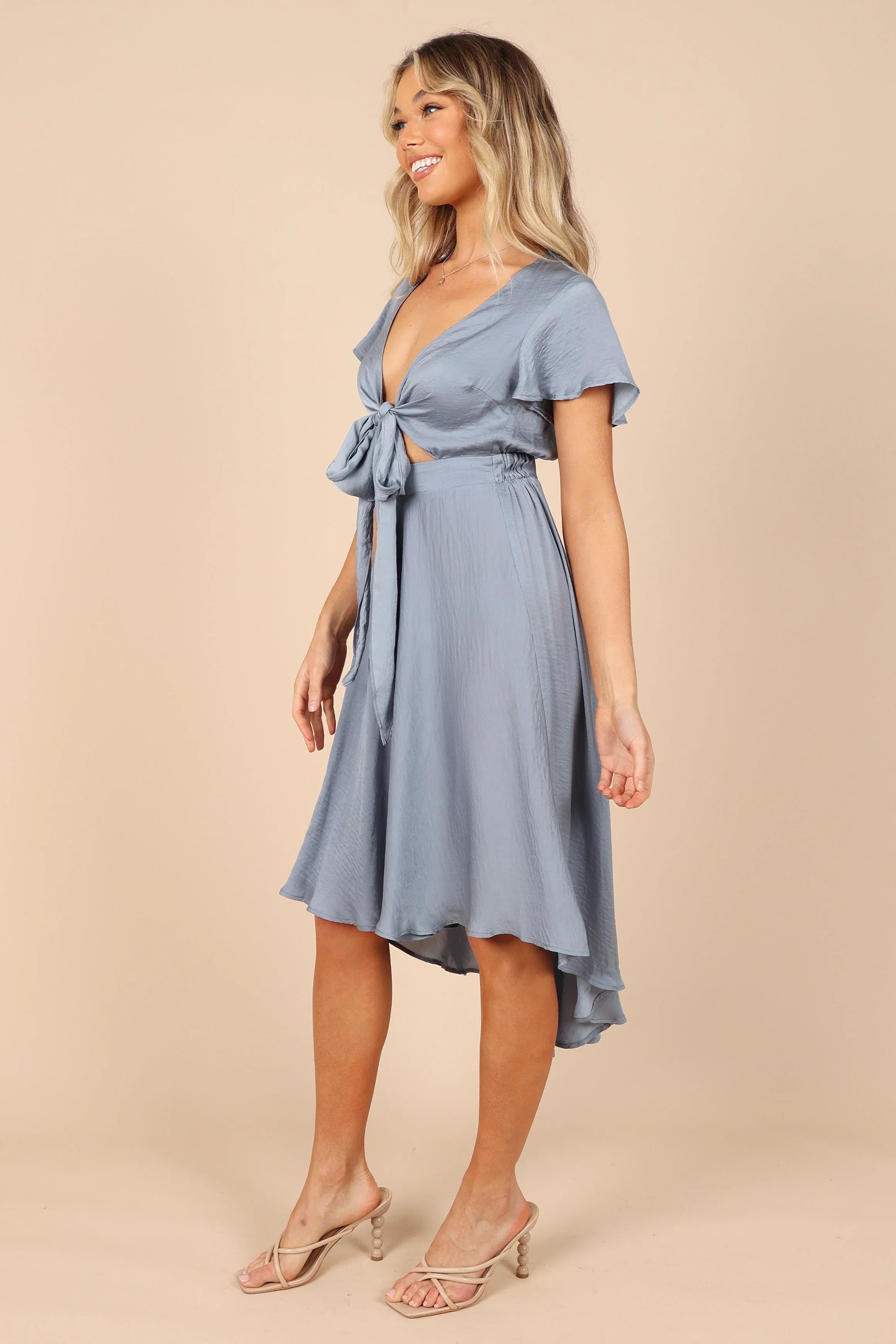 Amanda Hi Lo Tie Front Dress Blue