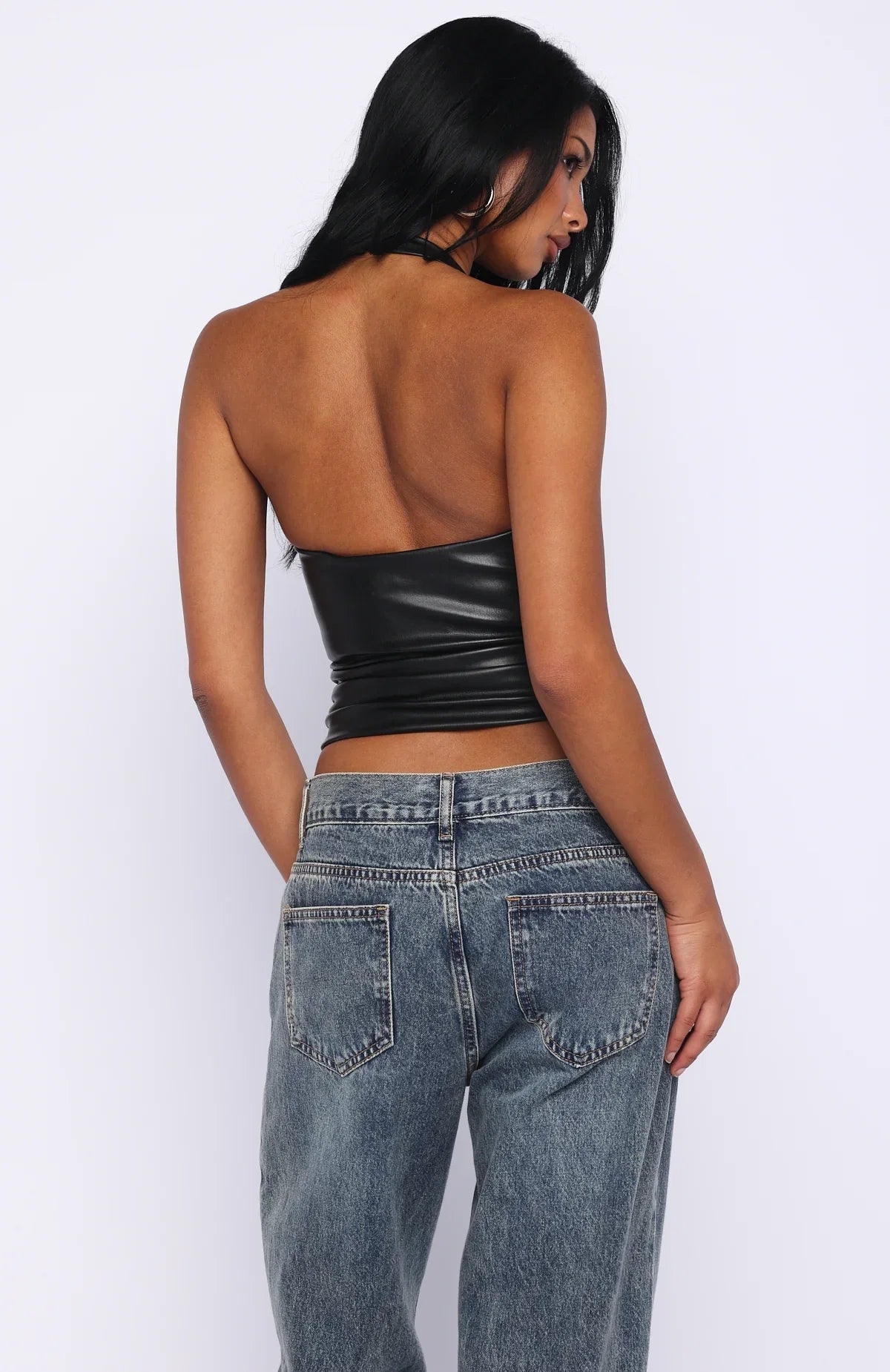 Sparks In Soho PU Halter Top Black