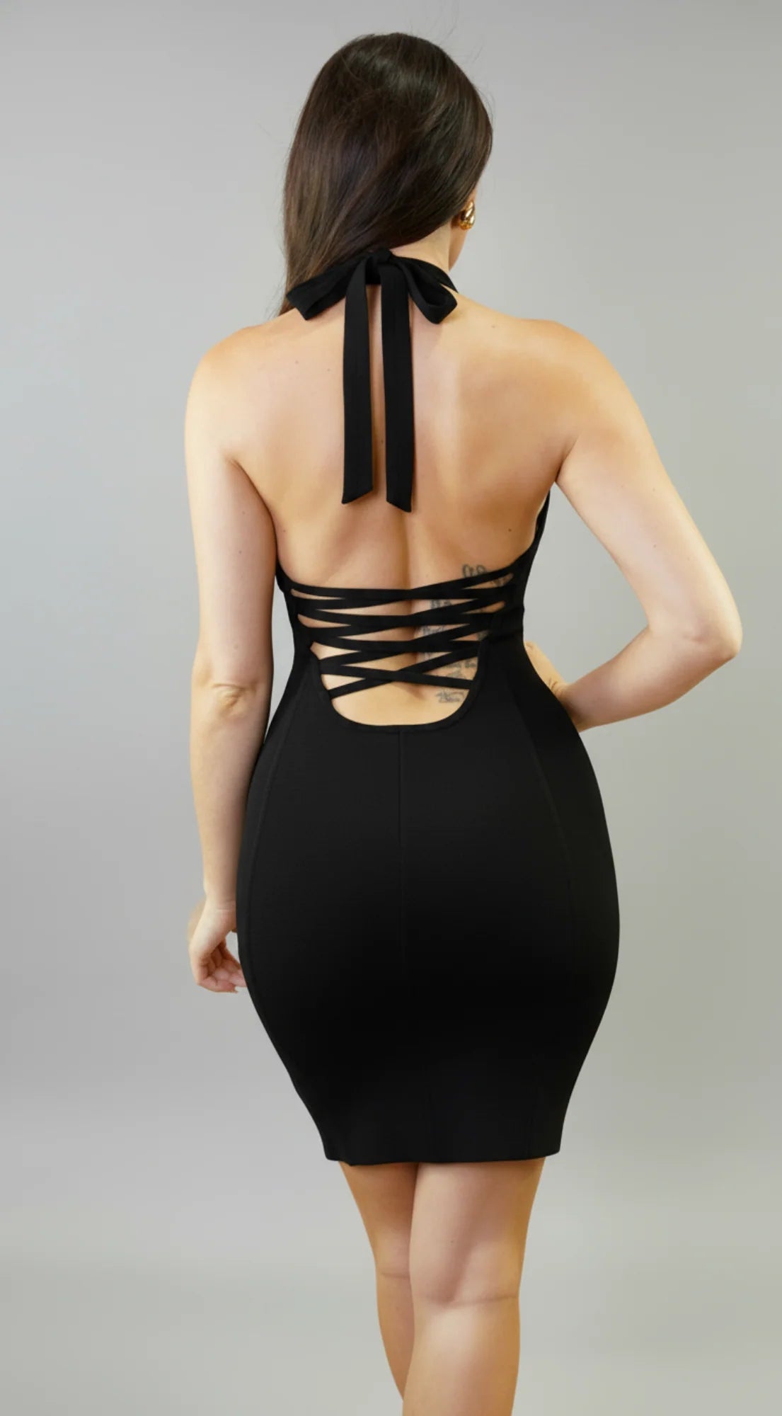 Cintara Knit Halter Neck Mini Dress Black