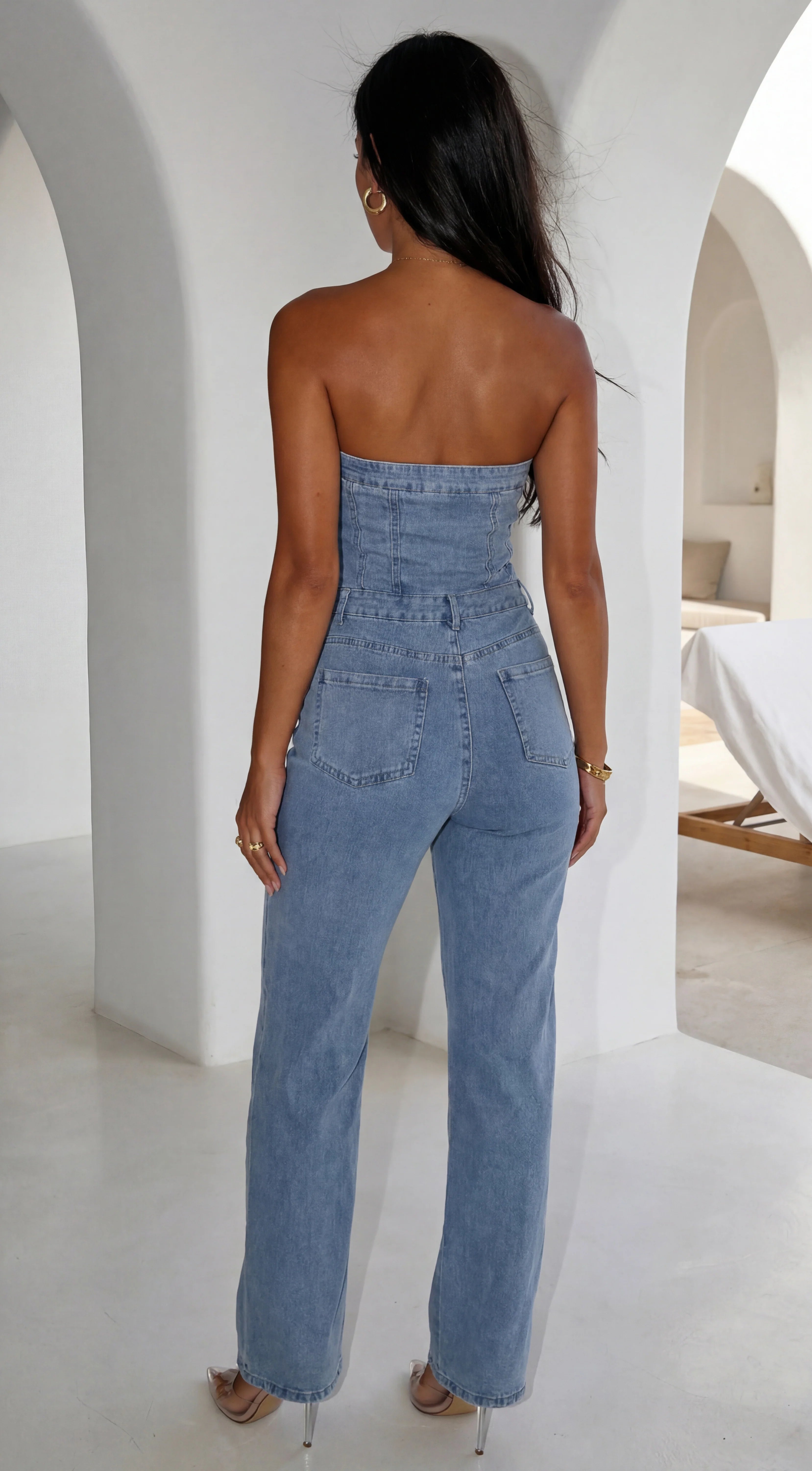 Dara Denim Tube Jumpsuit Blue