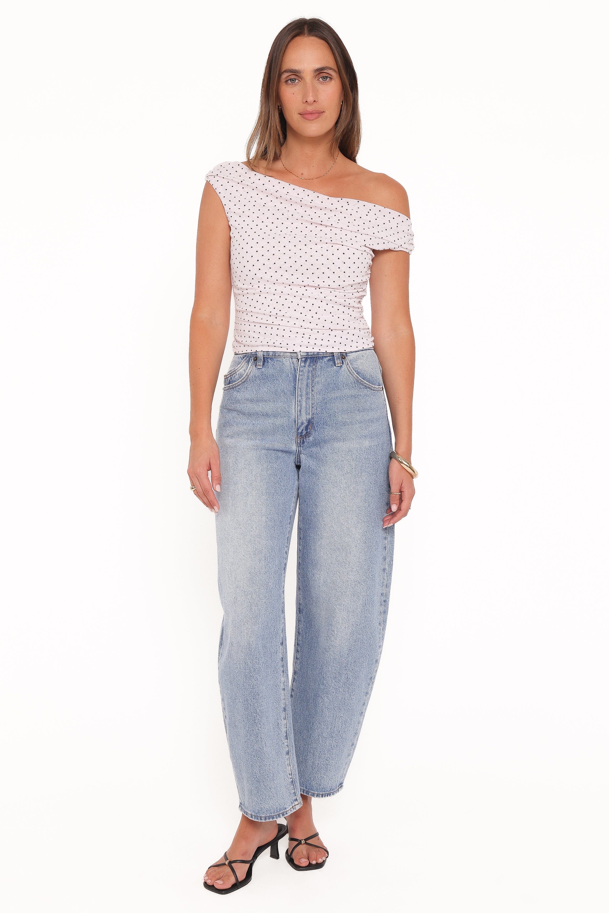 Aaron Off Shoulder Top Pale Pink Dot