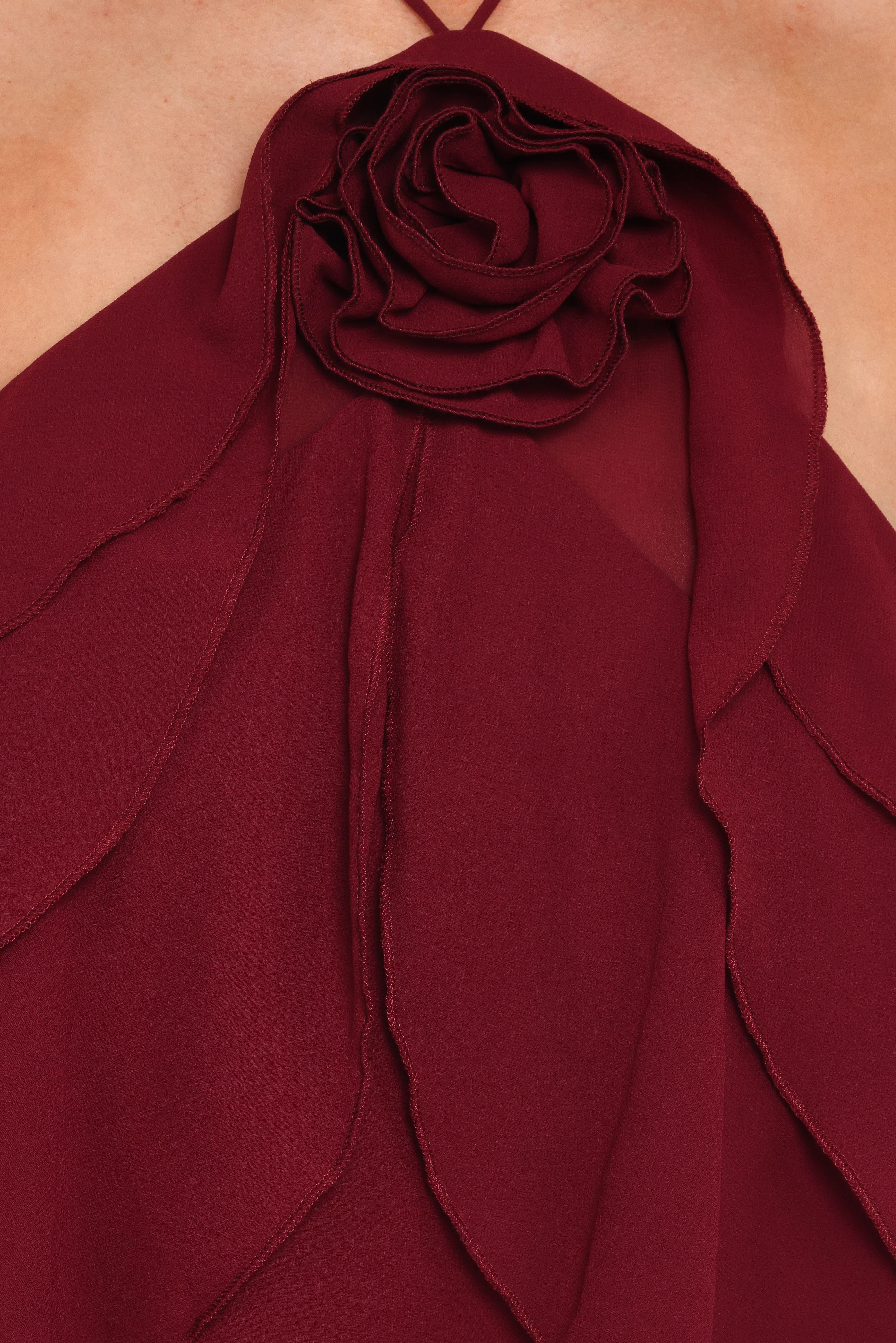 Zorina Halter Neck Chiffon Top Burgundy