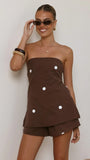Kiki Strapless Top and Shorts Set Choc White Polka Dot