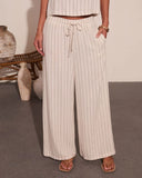 Lainee Striped Drawstring Linen Blend Wide Leg Pants