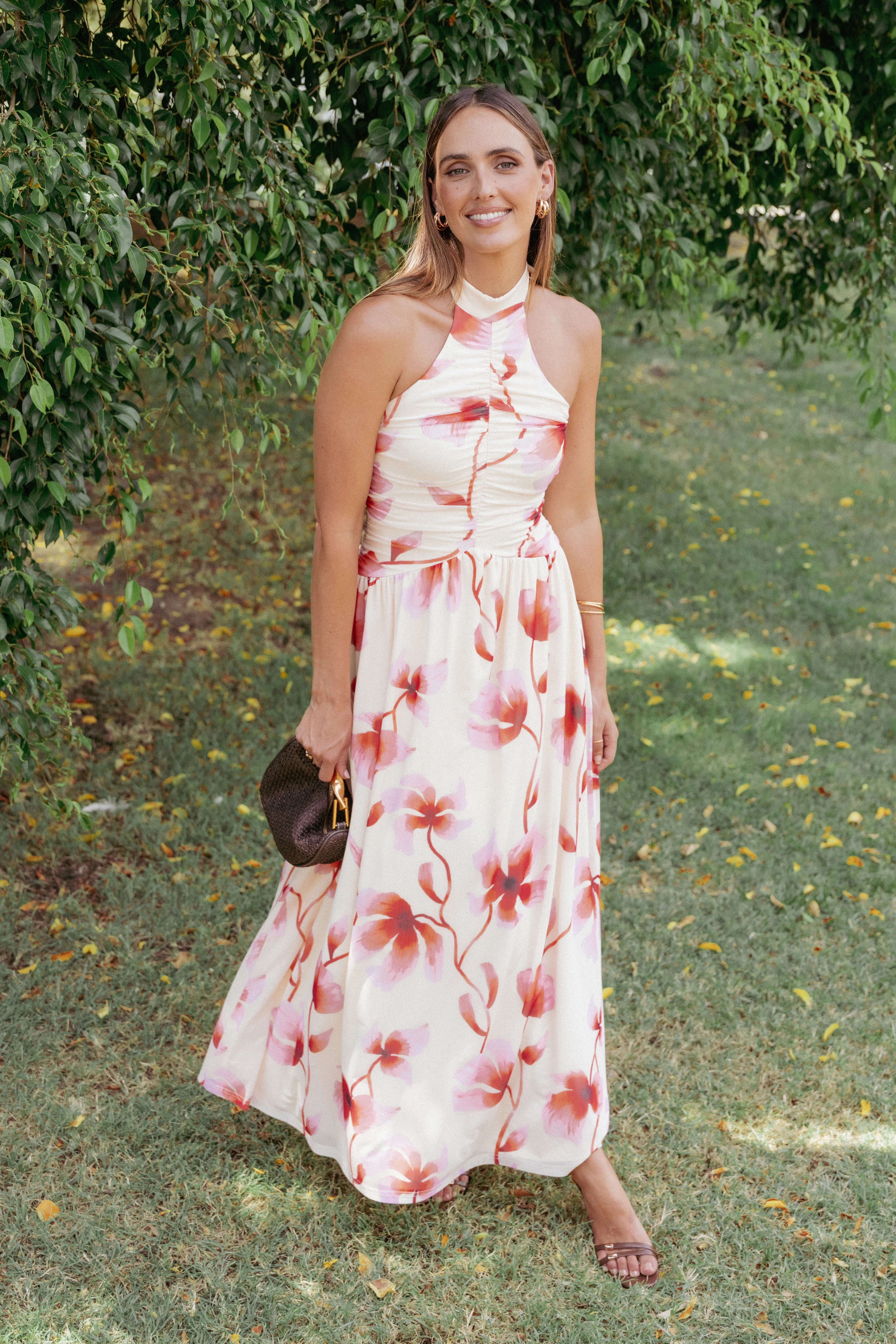 Kaira Halterneck Maxi Dress Pink Floral