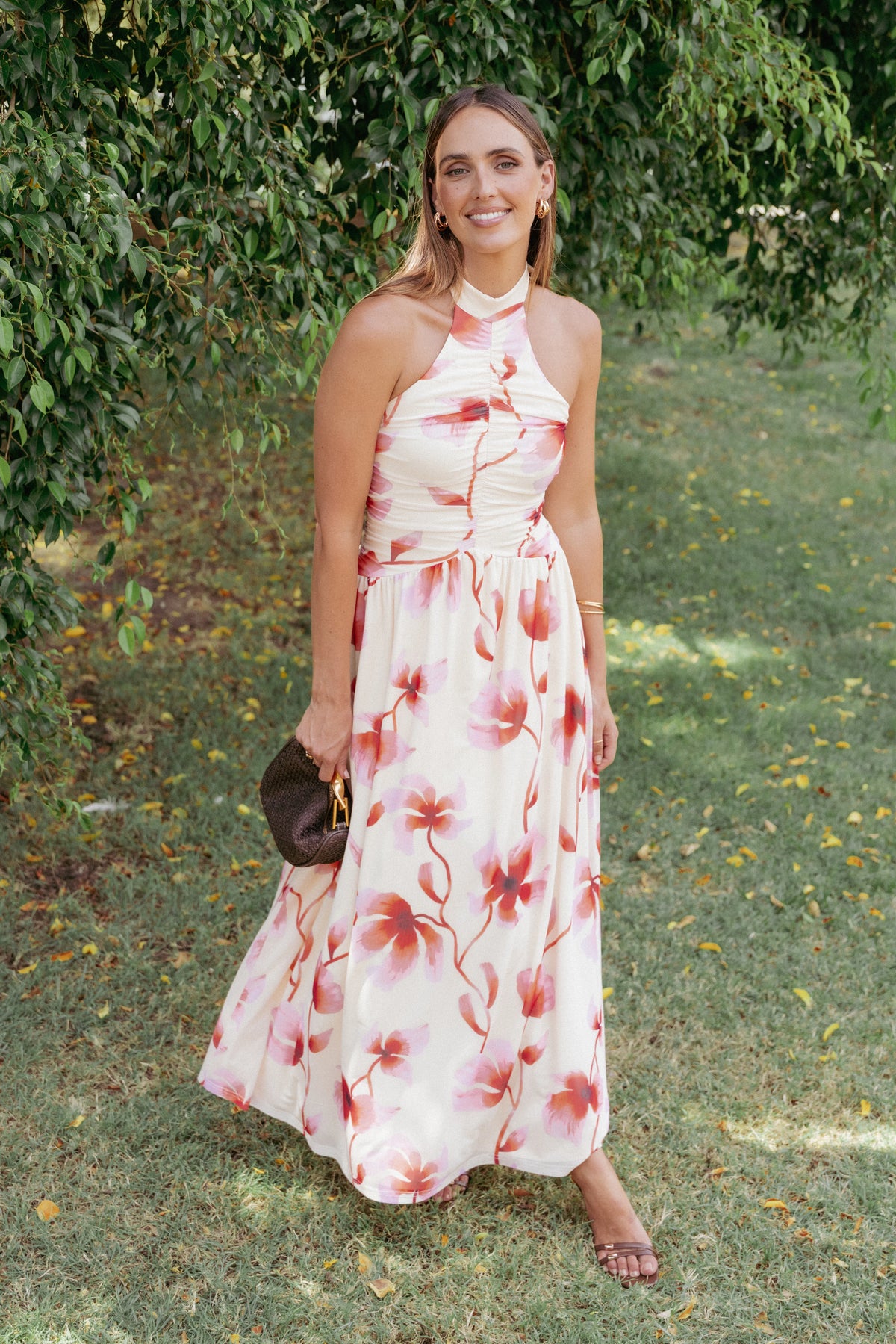 Kaira Halterneck Maxi Dress Pink Floral