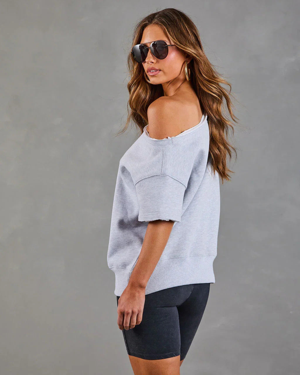 Empower Luxe Short Sleeve Off The Shoulder Sweatshirt