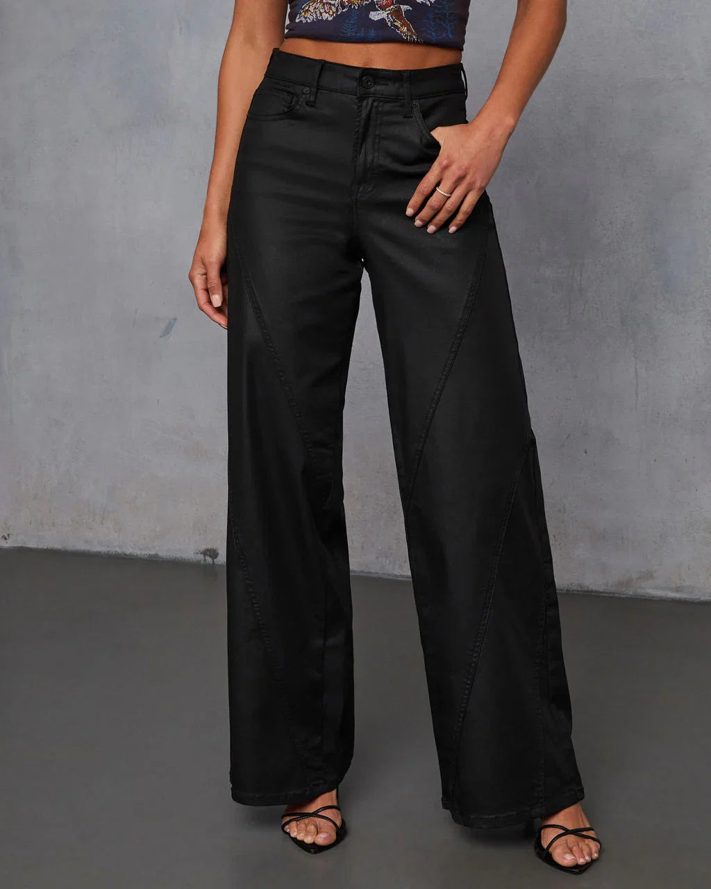 Rio Super Stretch Wide Leg Coated Denim Jeans