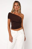 Dont Worry About It One Shoulder Top Chocolate