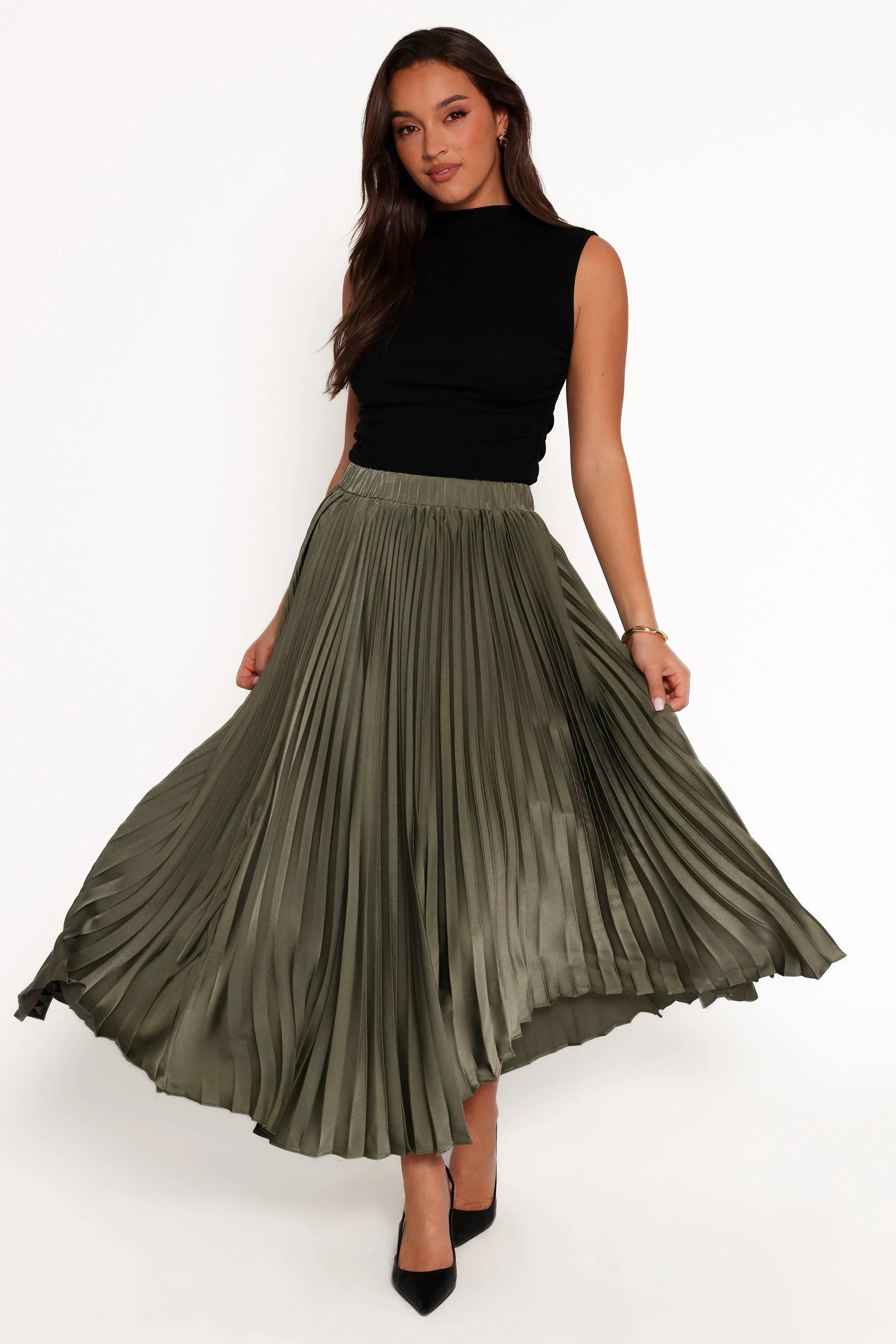 Polina Pleated Maxi Skirt Olive