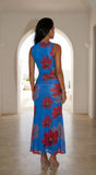 Cielara Floral Twist Neck Maxi Dress Blue