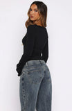 Queen Of Hearts Long Sleeve Lace Trimmed Top Black