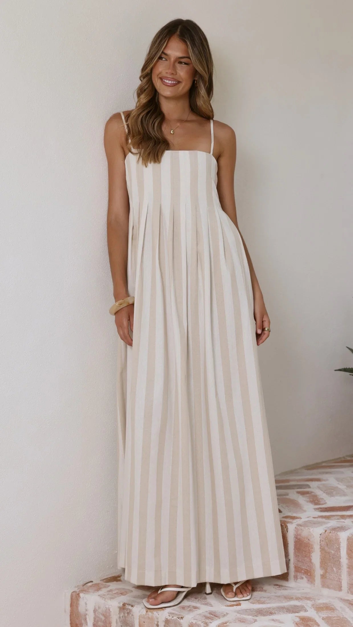 Pippa Maxi Dress Beige Stripe