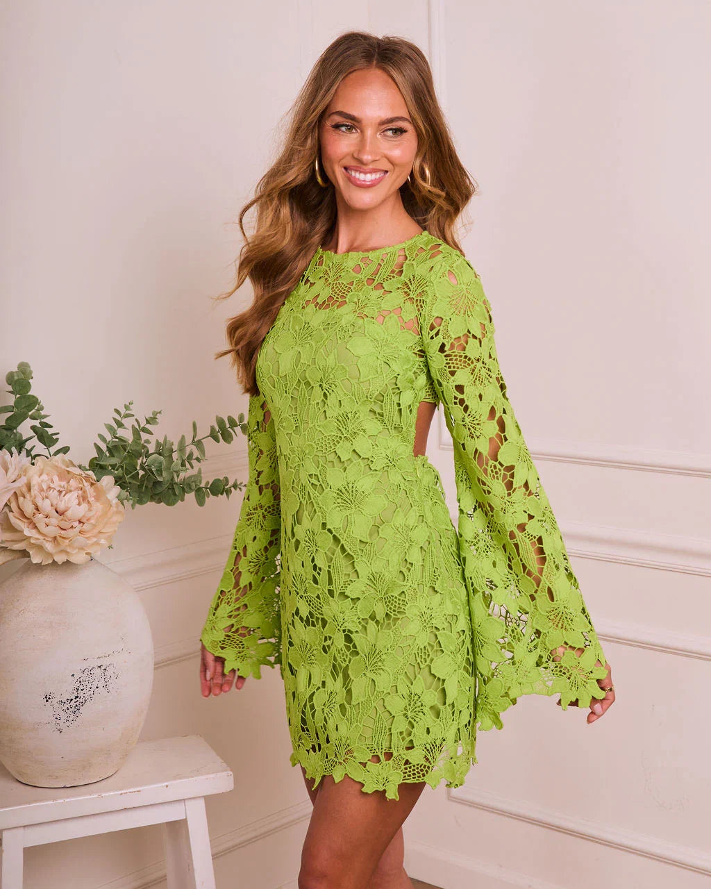 Meadow Haven Floral Lace Crochet Mini Dress
