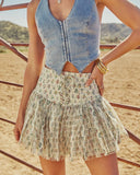 Zaydei Floral Pleated Lace Up Mini Skirt