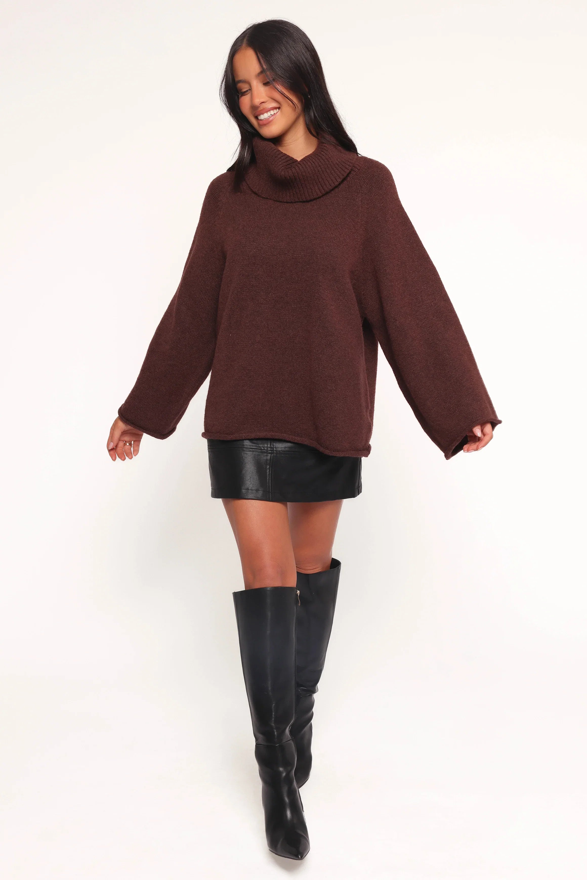 Bindy Cowlneck Knit Sweater Brown