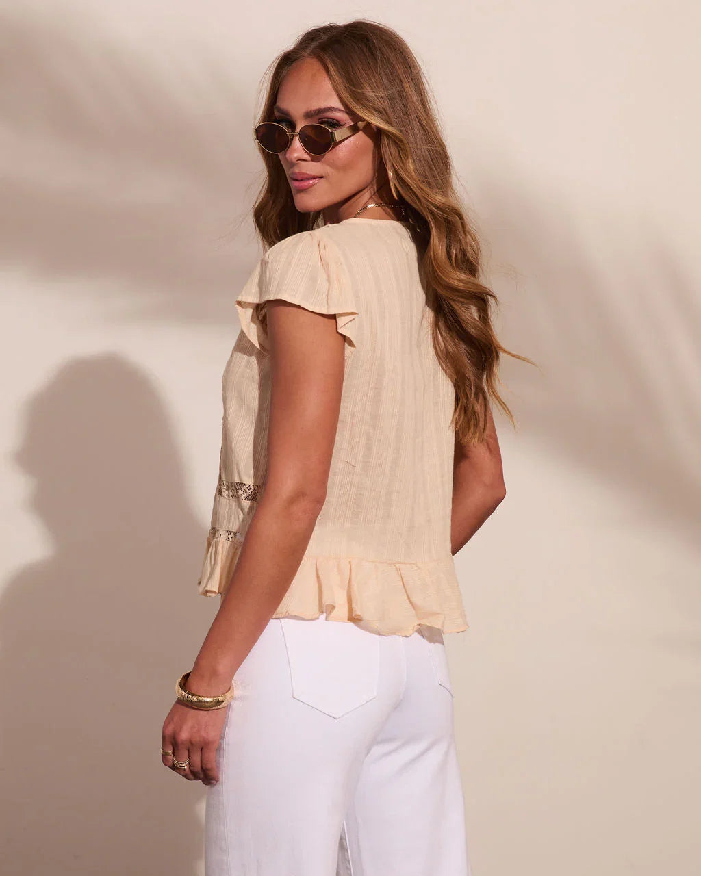 Sunlit Reverie Ruffle Lace Trim Top