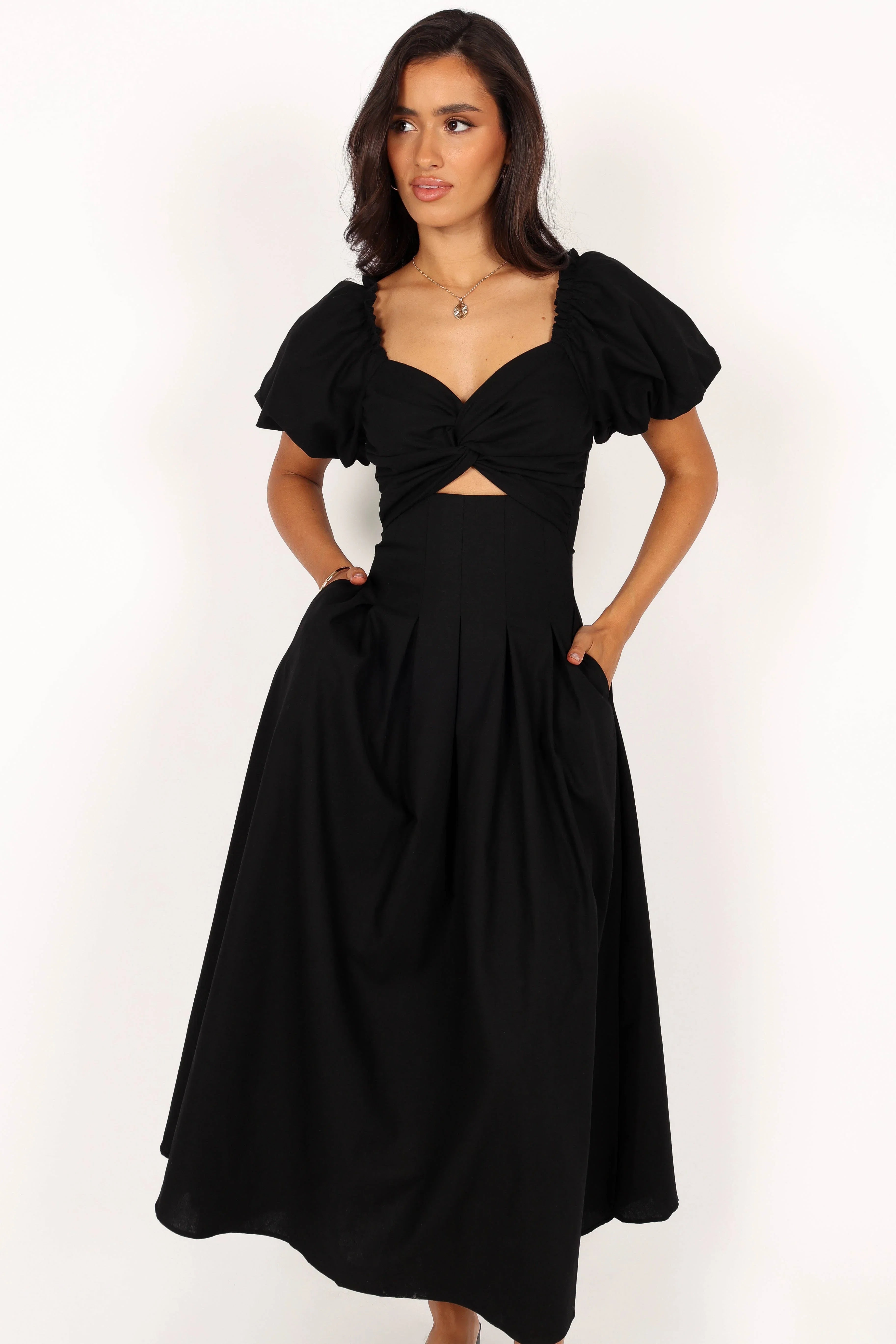 Maria Puff Sleeve Midi Dress Black