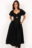 Maria Puff Sleeve Midi Dress Black