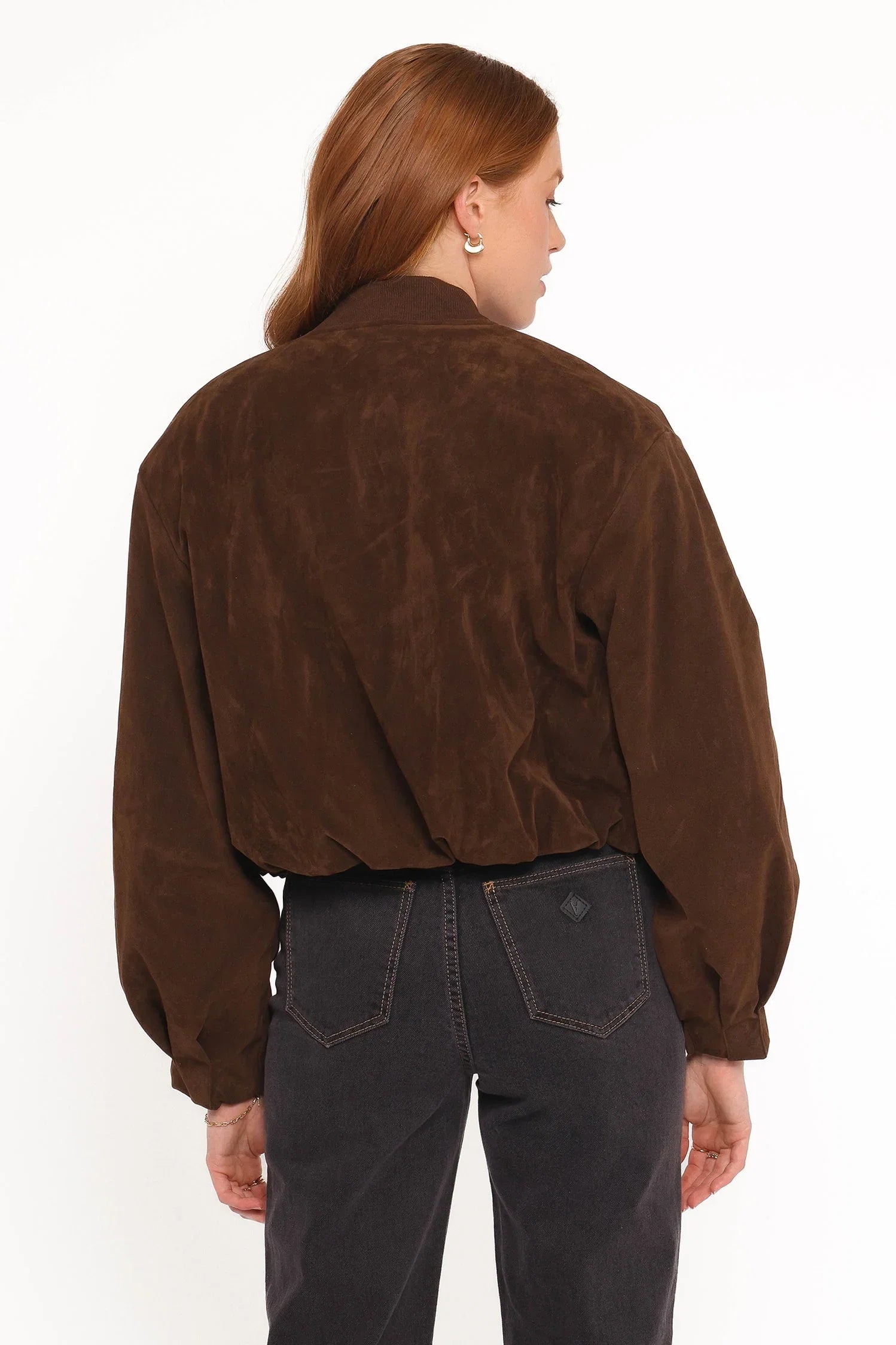 Goldie Faux Suede Bomber Jacket Brown
