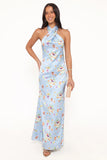Mila Halterneck Maxi Dress Cornflower Blue Floral