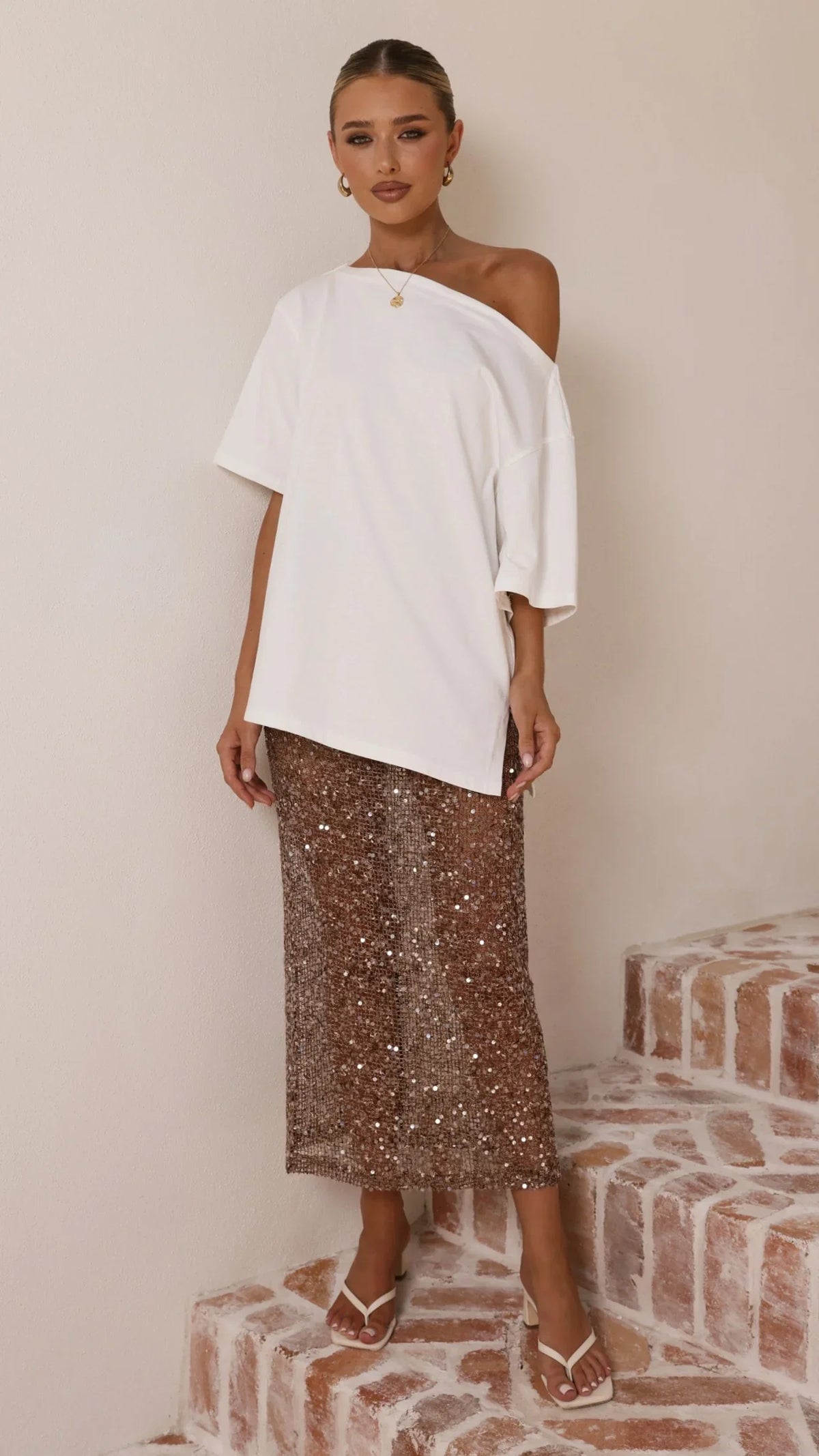 Verlo Sequins Maxi Skirt Mocha