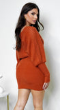 Moscow Off Shoulder Sweater Mini Dress Rust