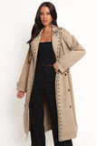 Grayson Embroidered Trim Trench Coat Taupe
