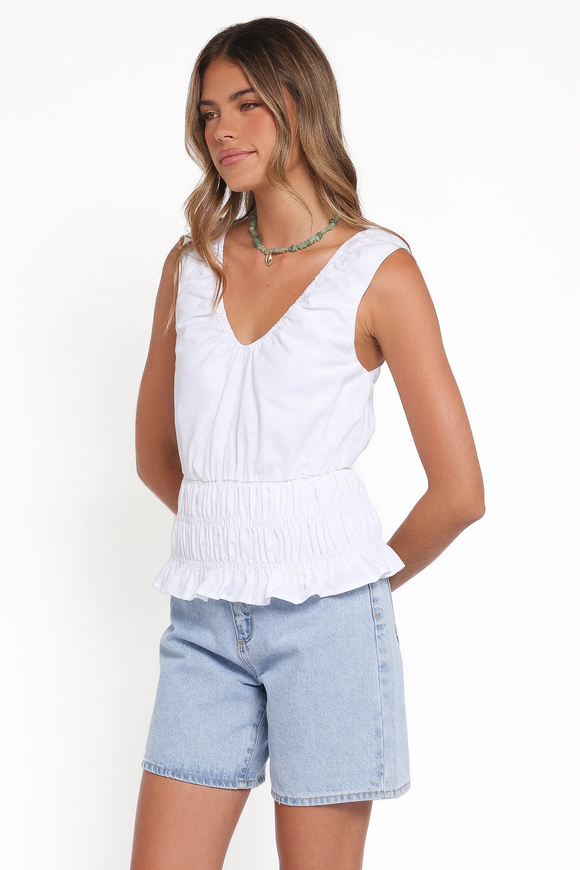 Lucilla Shirred Waist Top White