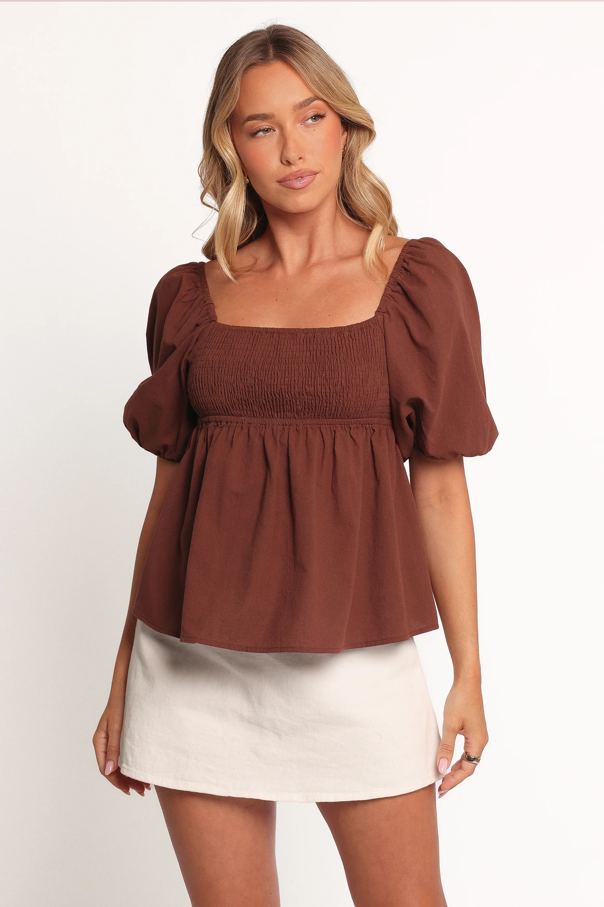 Jemima Puff Sleeve Top Chocolate