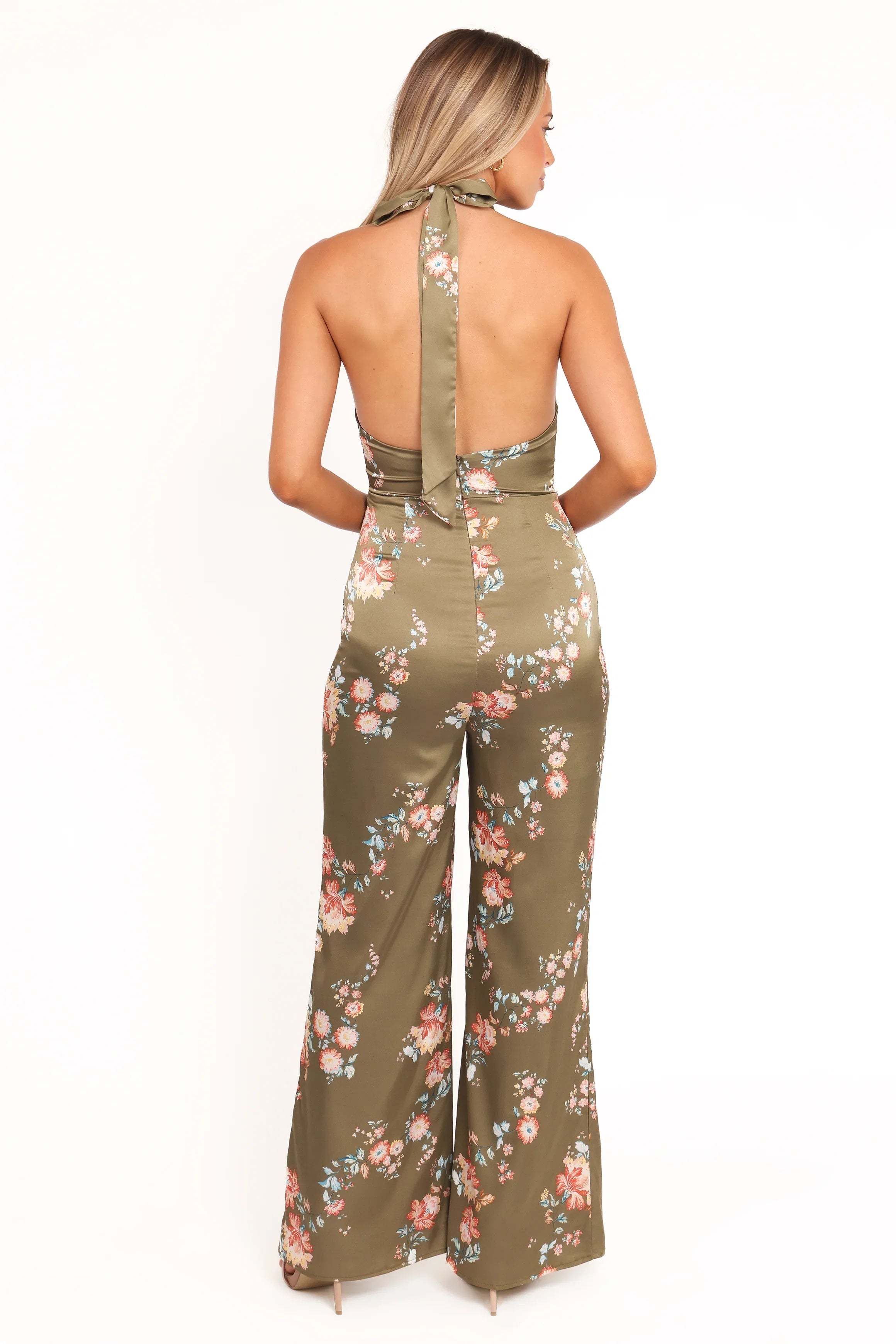 Holly Halterneck Jumpsuit Olive Floral