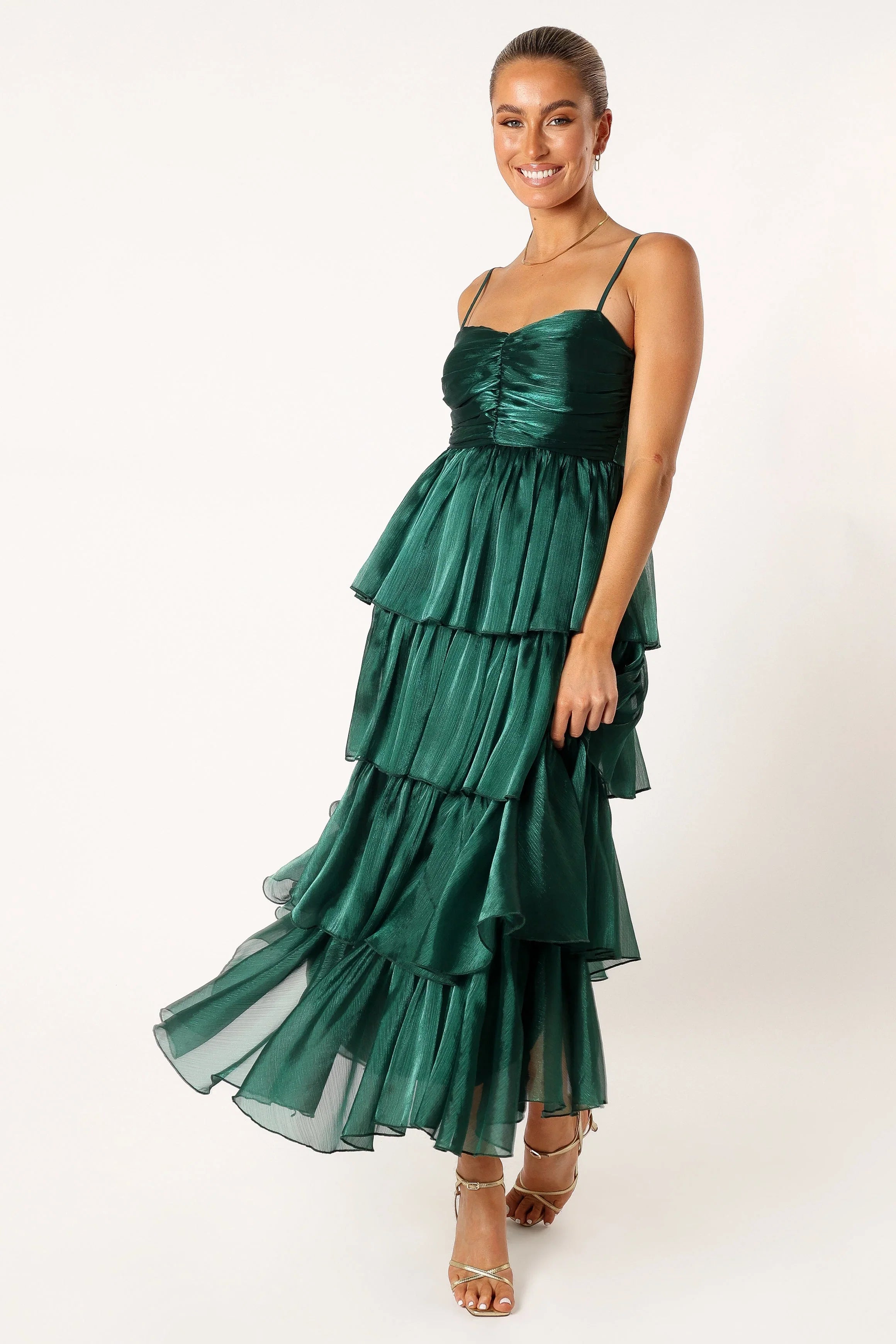 Jace Tiered Maxi Dress Shimmer Emerald