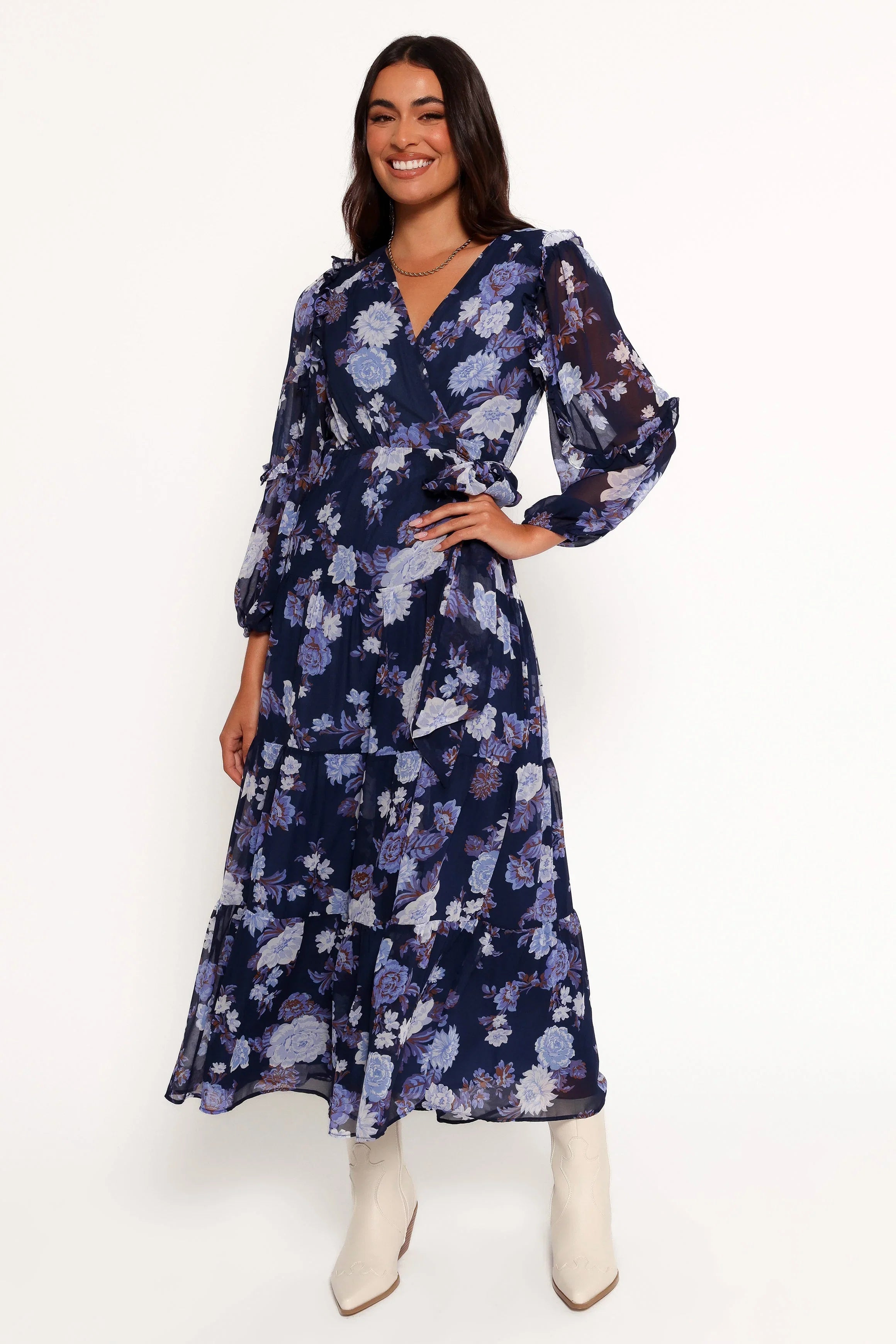 Korina Long Sleeve Maxi Dress Vintage Blues