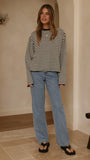 Solana Long Sleeve Top Black White Stripe