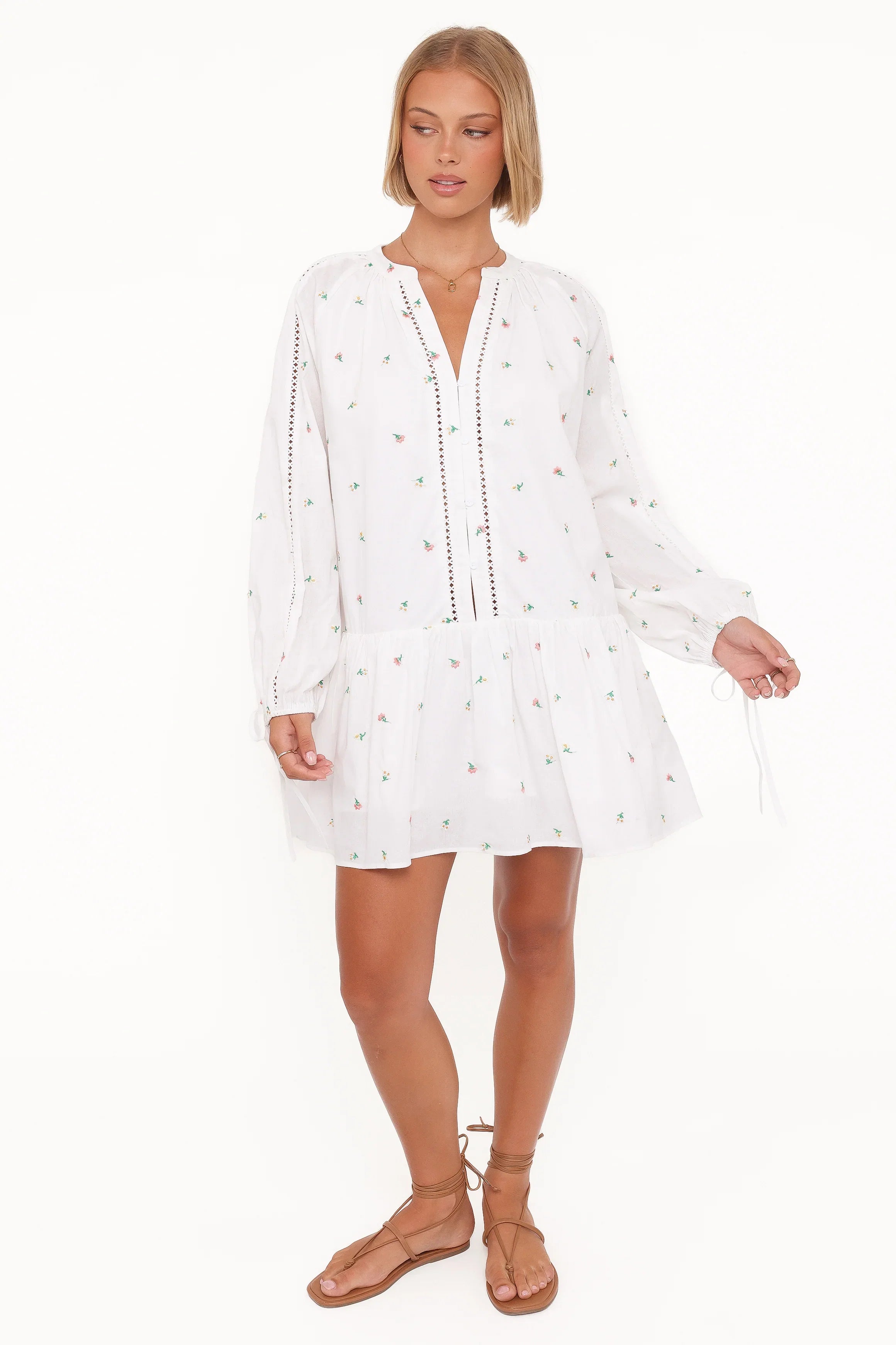 Hart Long Sleeve Mini Dress White Floral