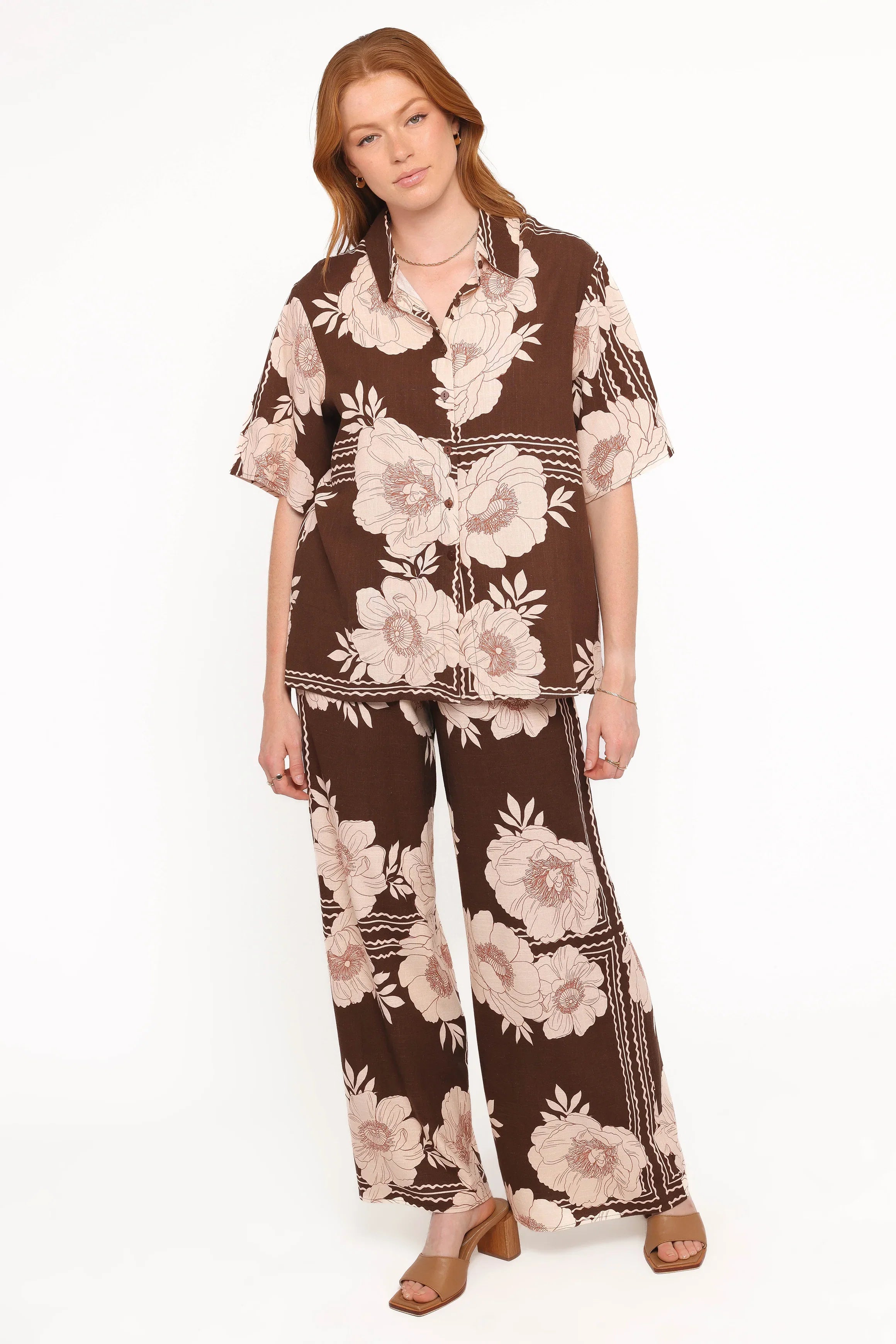 Bernadine Short Sleeve Shirt Brown Floral