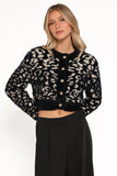 Tyra Animal Print Faux Mohair Cardigan Black