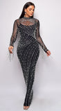 Emiliana Rhinestone Pearl Maxi Dress Black