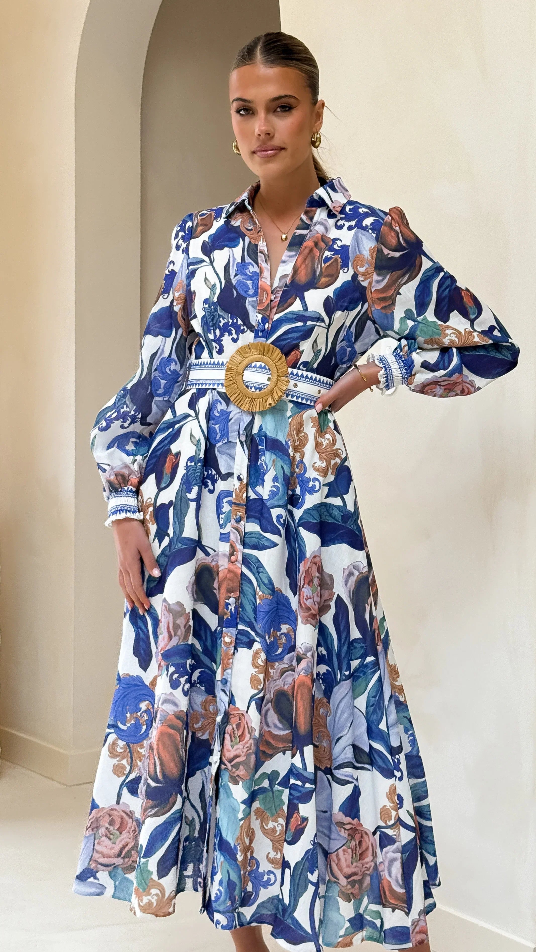 Aida Long Sleeve Maxi Dress Azure Blue