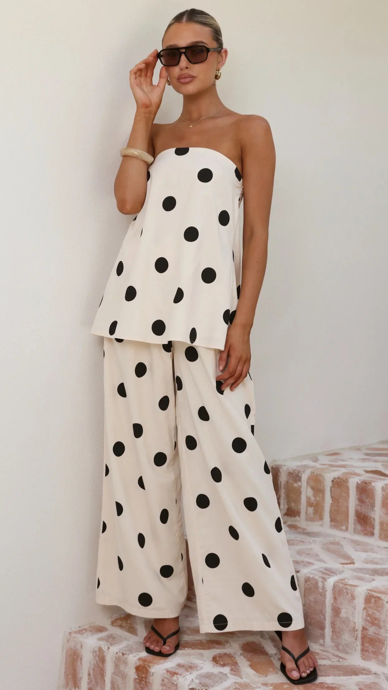 Hazelle Pants Beige Black Polka Dot