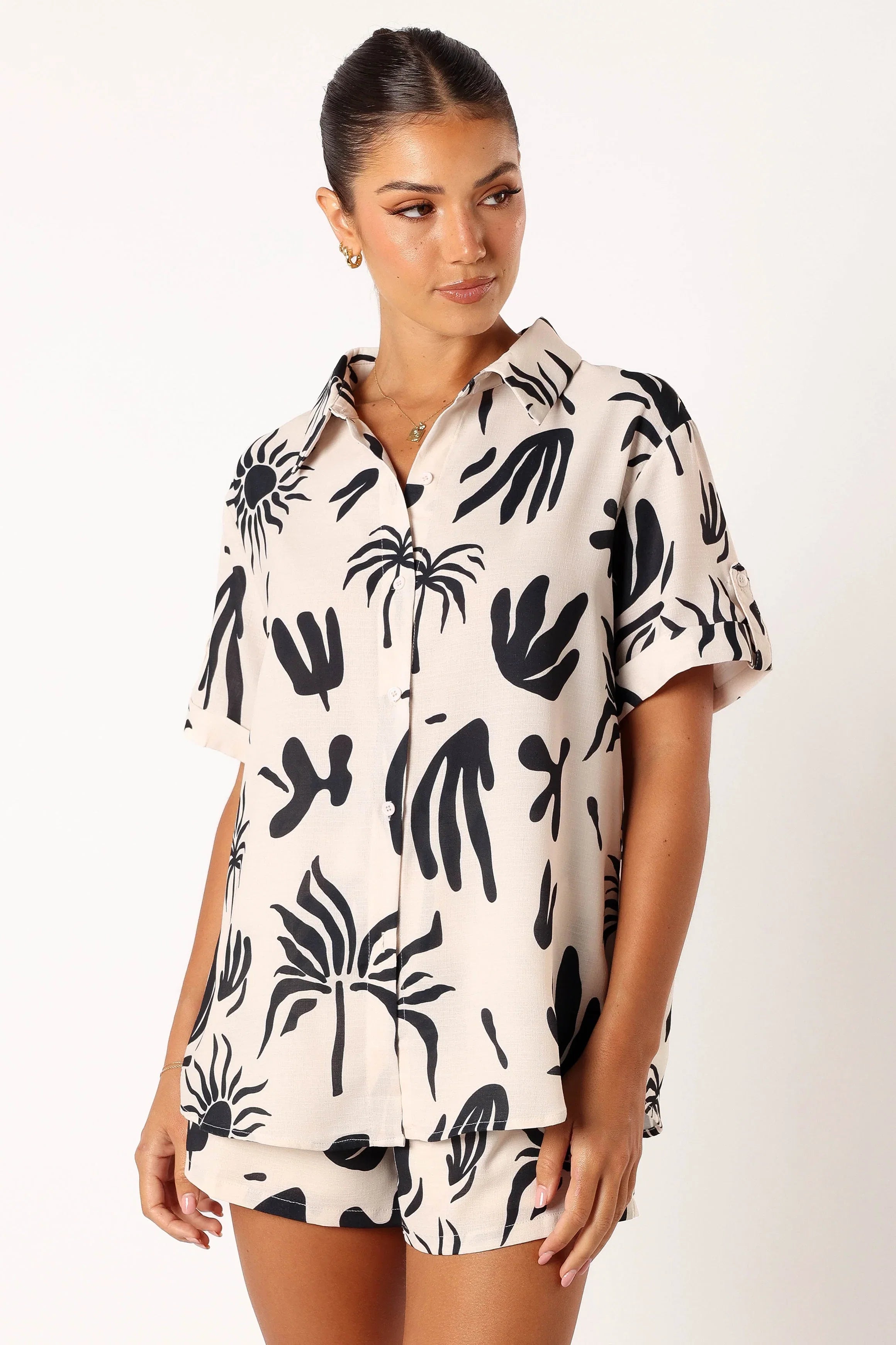 Sawyer Short Sleeve Shirt Beige Black